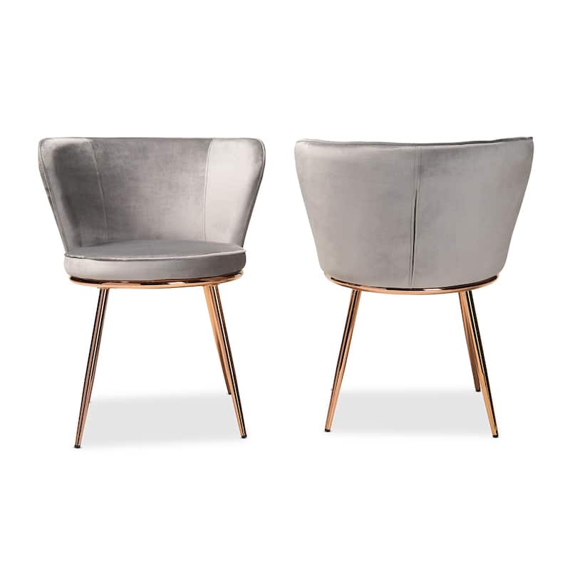 Velvet Dining Chairs Set of 2 - Grey Upholstered Accent Chairs with Gold Legs - Modern Dining Room Seating - 31.1