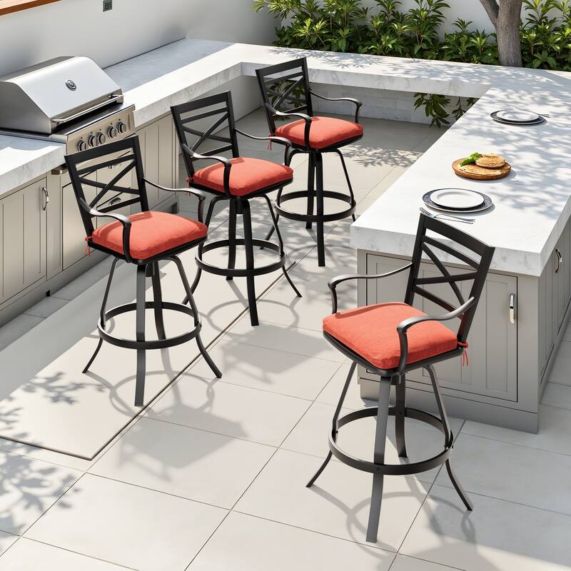 Outdoor Indoor Aluminum Swivel Patio Bar Stools Dining Chairs with Removable Sunbrella Cushion