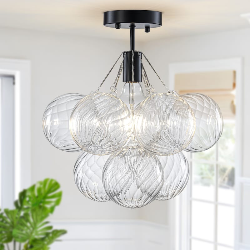 Starsky 1-Light 14in. Contemporary Glass Bubble Semi Flush Mount