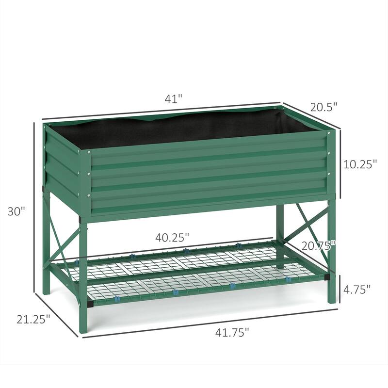 Galvanized Steel Elevated Raised Garden Planter with Storage Shelf - 41.75" L x 21.25" W x 30" H