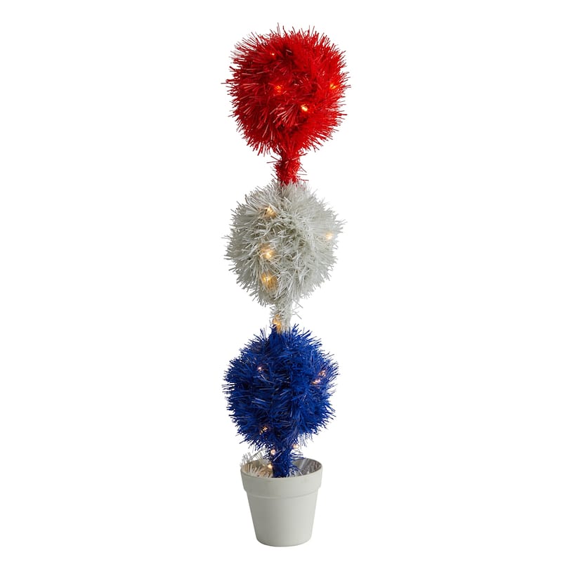 Topiary Plant with Lights - 2ft Red White Blue Artificial Tree Decor