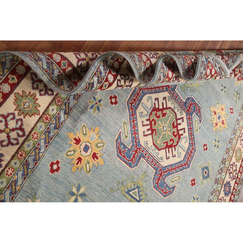 Light Blue Kazak Area Rug Hand-Knotted Traditional Wool Carpet - 6'6" x 9'7"
