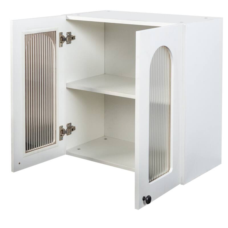 Arched Glass Door Wall Cabinet - Floating Display Cabinet with Shelves for Kitchen, Bathroom, Living Room