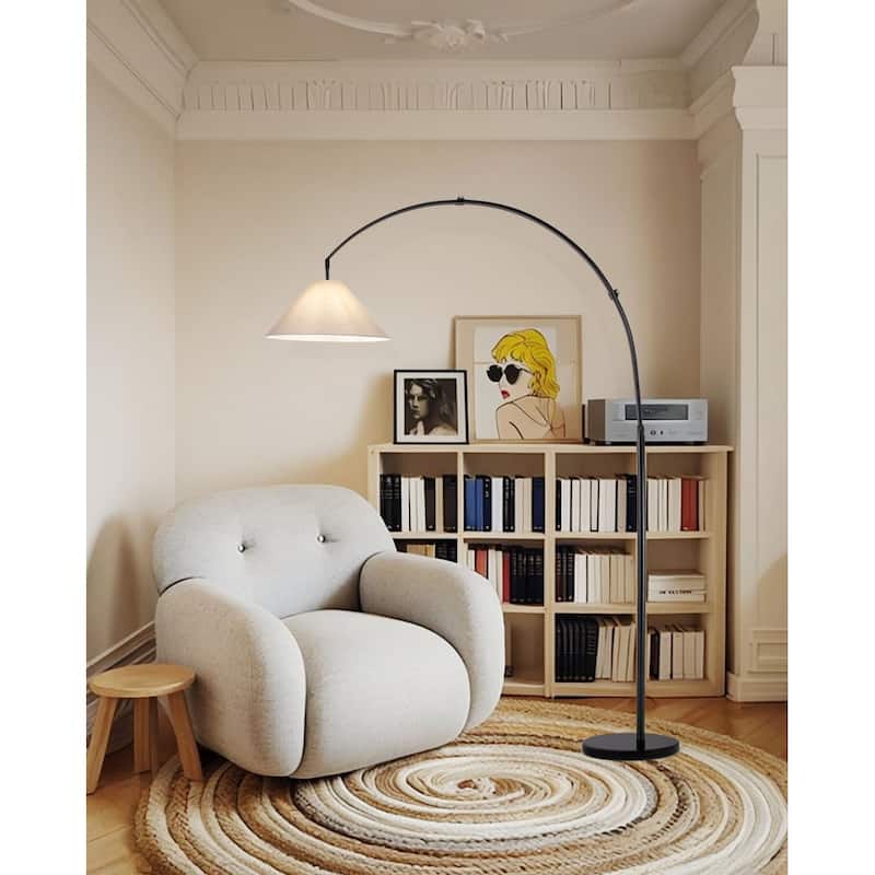 Contempo Black Arc Floor Lamp with Beige Fabric Shade - N/A