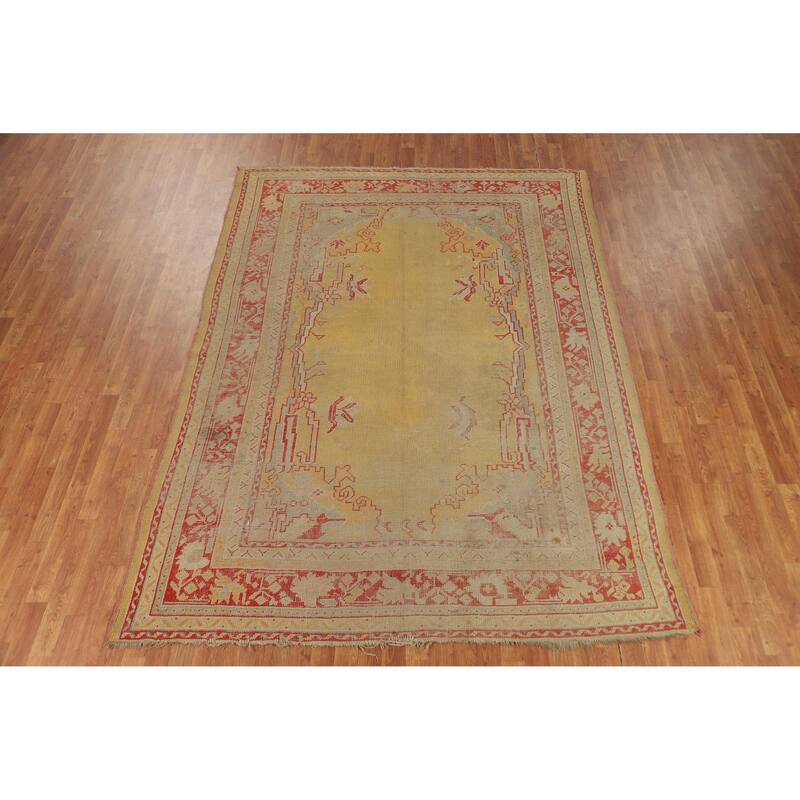 Pre-1900 Antique Vegetable Dye Oushak Turkish Handmade Wool Carpet - 6'9" x 9'6"