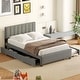 preview thumbnail 4 of 12, Upholstered Frame Platform Queen Size Bed with 2 Drawers, Pull-out Trundle and Classic Metal Strip Headboard Design Wingback Bed