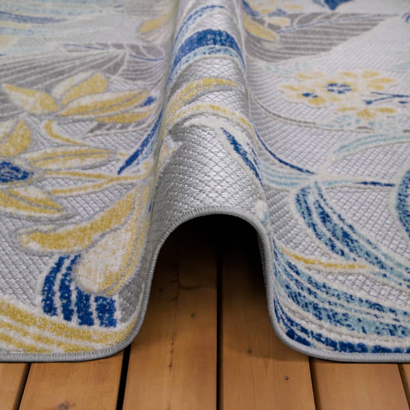 Leick Home Song Floral Indoor Outdoor Area Rug Rectangle 8'X10' and 2'x8' Runner Combo - 8' x 10'