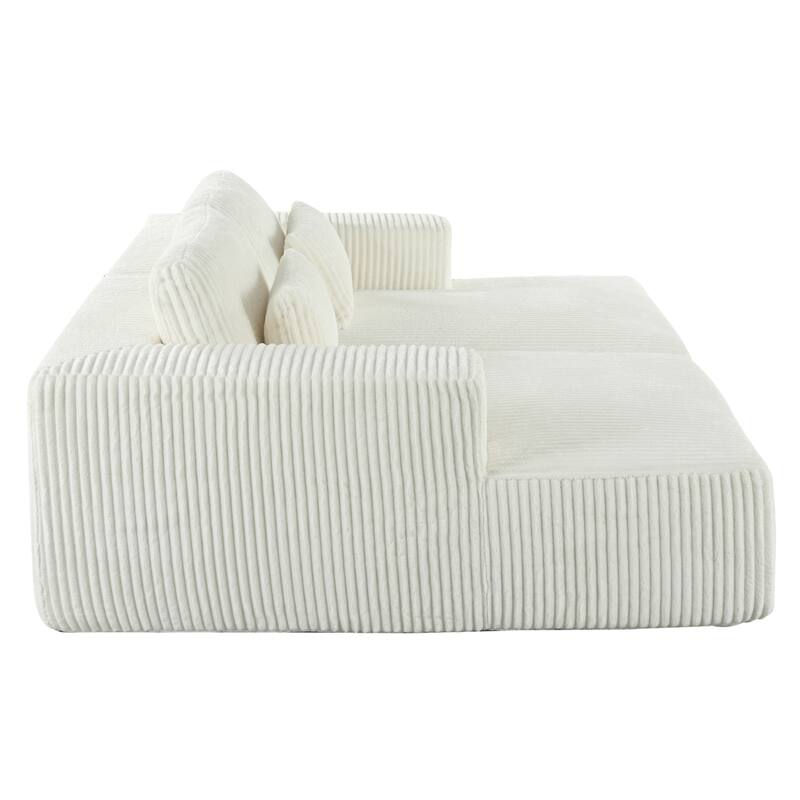 Oversized Double Chaise Lounge Sofa, Comfy Full-Compressed Sleeper Sofa Bed, Corduroy Upholstered Sofa Bed with 2 Pillows