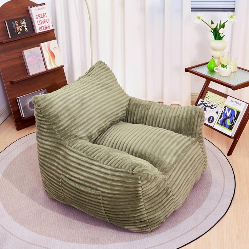 Oversized Lounge Chair Bean Bag Chair for Adults and Kids, Corduroy Fabric Arm Chair Floor Couch Single Sofa Chair - Green