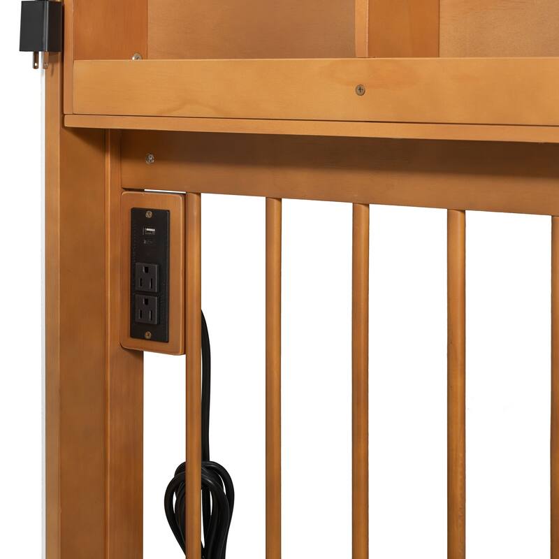 Kids Fence Platform Bed Full Size House Bed with Tent, Bookshelf, Light Strip, Charging Station, Shelves and Storage Drawers