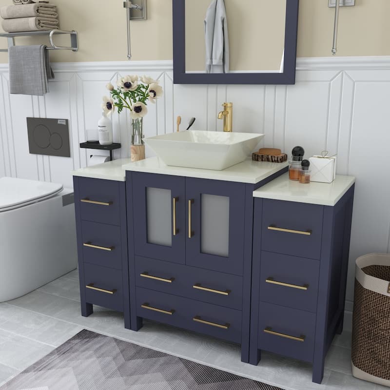 Vanity Art 48" Single Sink Bathroom Vanity Set with Engineered Marble Top and Free Mirror - 48 W X 18.5 D X 31.1 H
