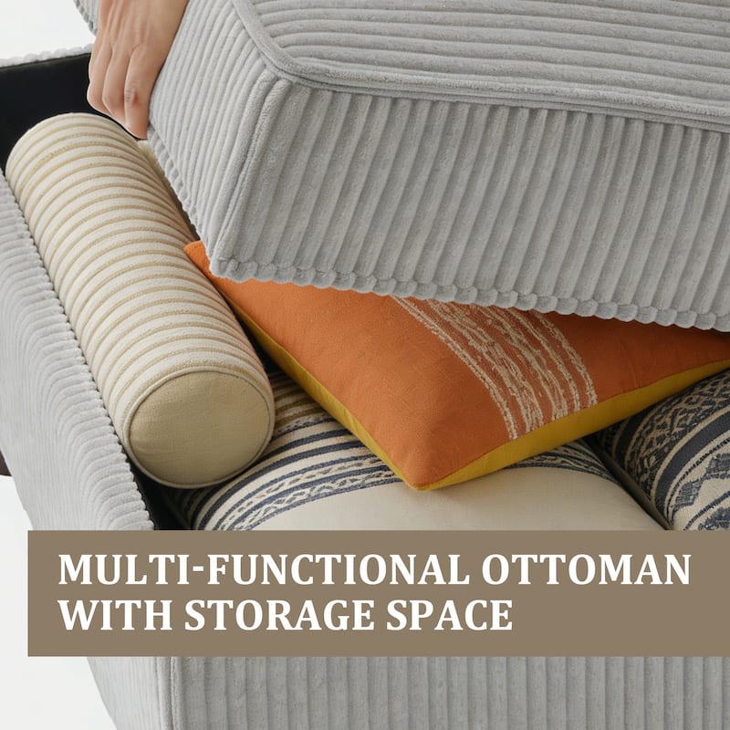 Modular Corduroy Tufted Storage Ottoman with Reversible Tabletop