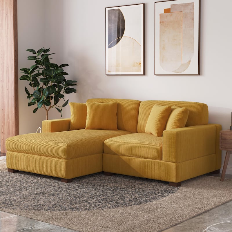 Modern L-Shaped Corduroy Modular Sectional Couch Sofa with Pillows