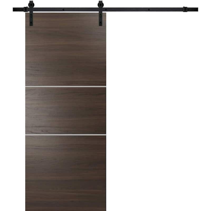 Sturdy Barn Door 36 x 80 Planum 0110 Chocolate Ash with 6.6FT - Grey - 36" x 80"