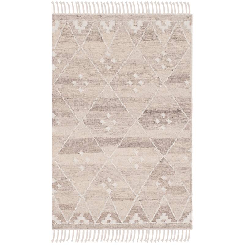 SAFAVIEH Handmade Natural Kilim Akmaral Wool Rug with Fringe - 2' x 3' - Natural/Ivory