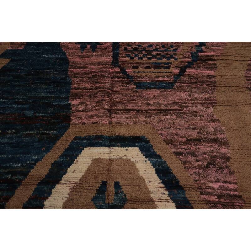 Hand Knotted Oriental 100% Wool Carpet Modern Tribal Pink Moroccan Area Rug - 9' 8'' X 6' 8''