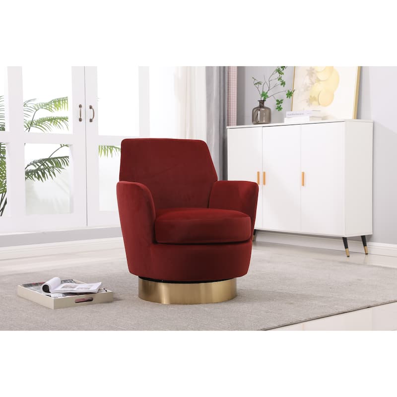 Red Velvet 29.3" Upholstered Swivel Barrel Chair