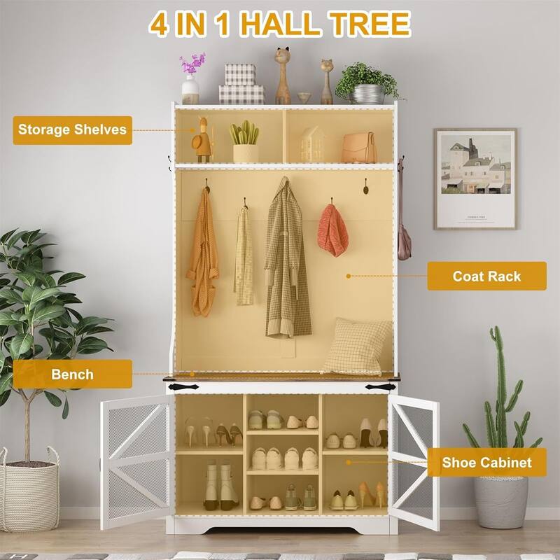 Hall Tree with Bench and Shoe Storage