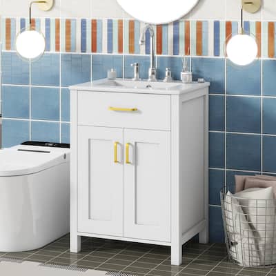 24-Inch Bathroom Vanity Set with Ceramic Basin, Premium Space-Saving Design – 24"W x 18"D x 34"H, Dual Soft-Close Doors - 24"