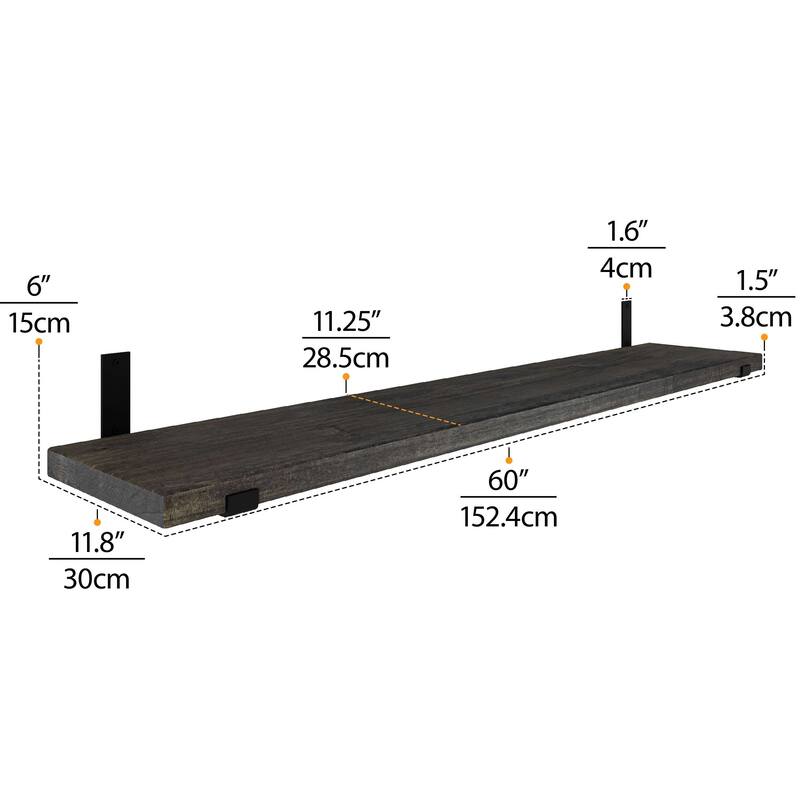 Wallniture Forte Wood Board 60" Long, 11.25'' Deep, 1.5" Thick, Wood Floating Shelf for Wall with Heavy Duty Metal Brackets, 1pc