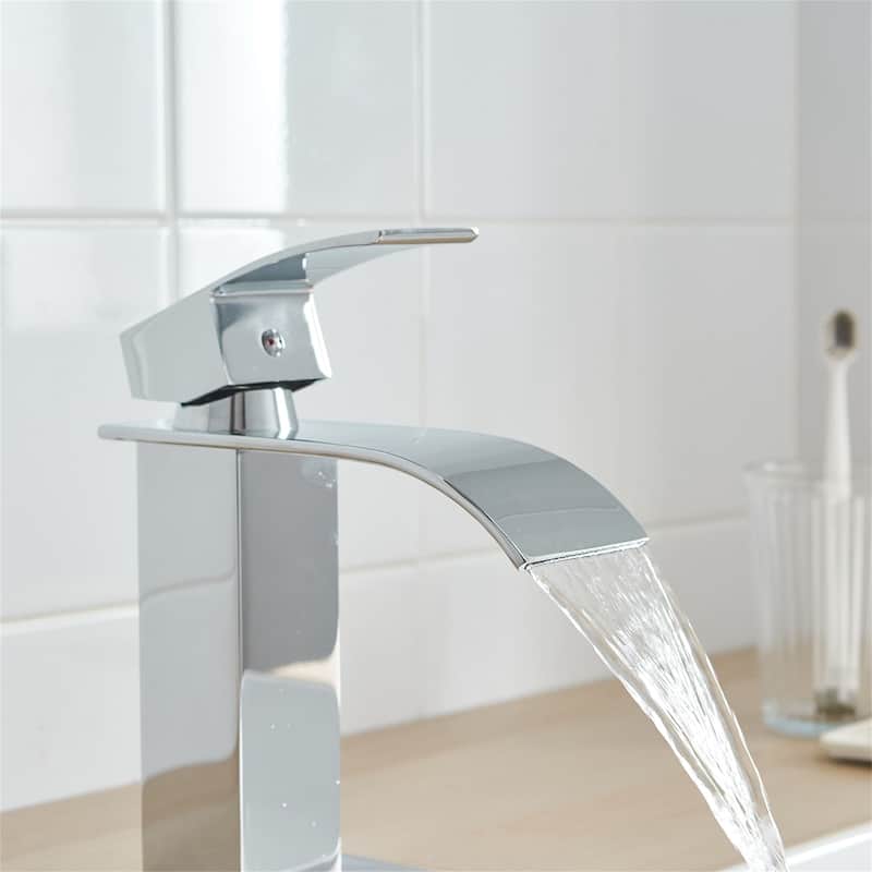 Waterfall Bathroom Faucet With Drain Assembly Single Handle Bathroom Sink Faucets 1 Hole Vanity Basin Modern Tap With Deck Plate
