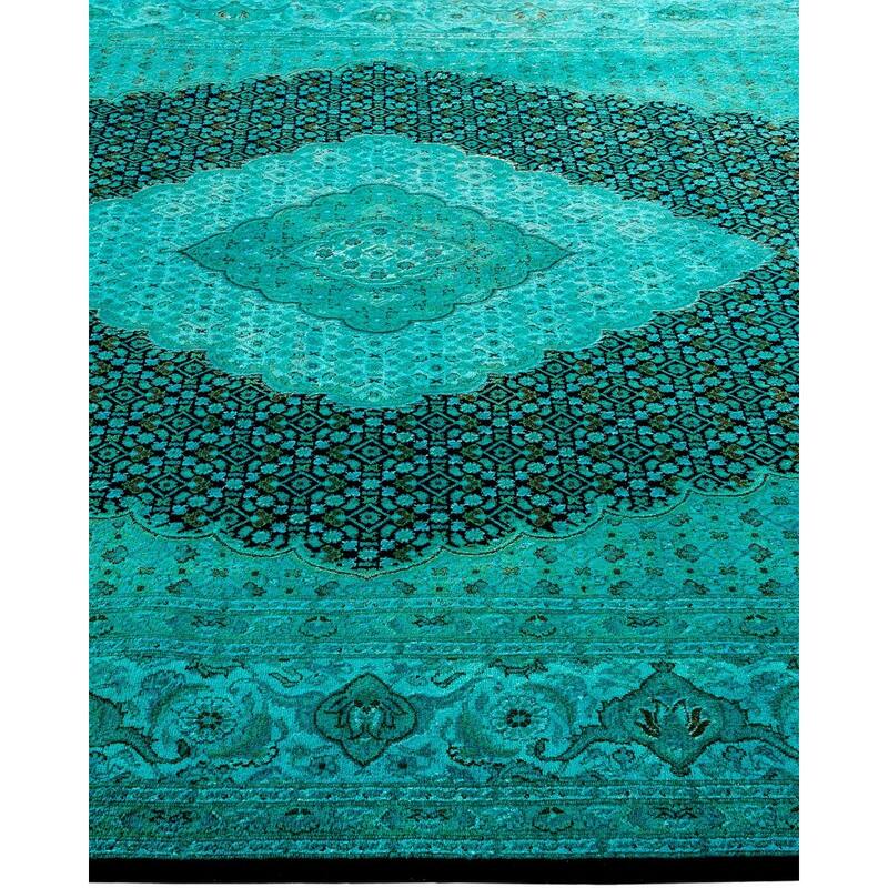 Overton Hand Knotted Wool Vintage Inspired Modern Contemporary Overdyed Blue Area Rug - 6' 6" x 10' 1"
