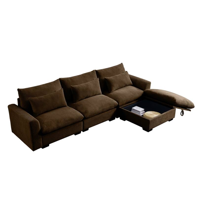 GDFStudio- Ravenscroft Corduroy Modular Sofa With Storage Ottoman
