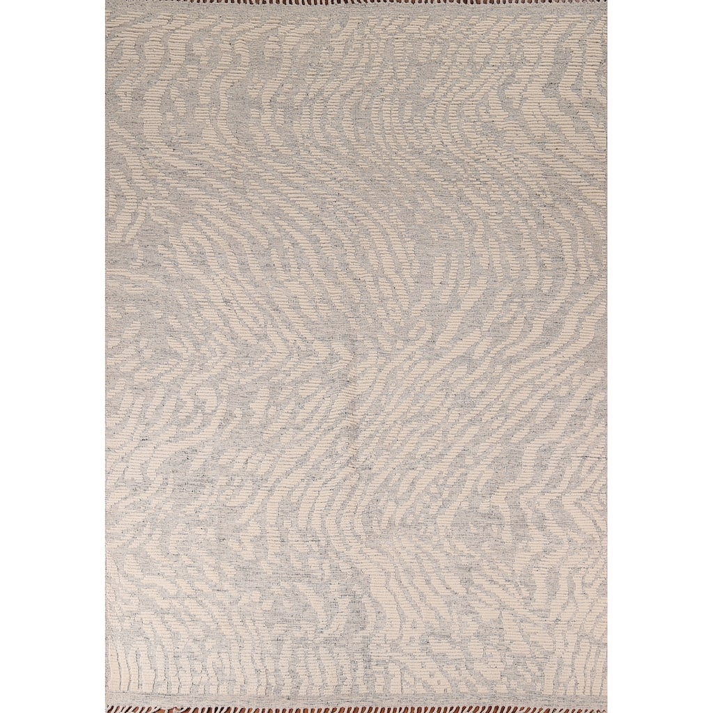All-Over Abstract Moroccan Area Rug Hand-Knotted Wool Carpet - 7'11" x 10'3"