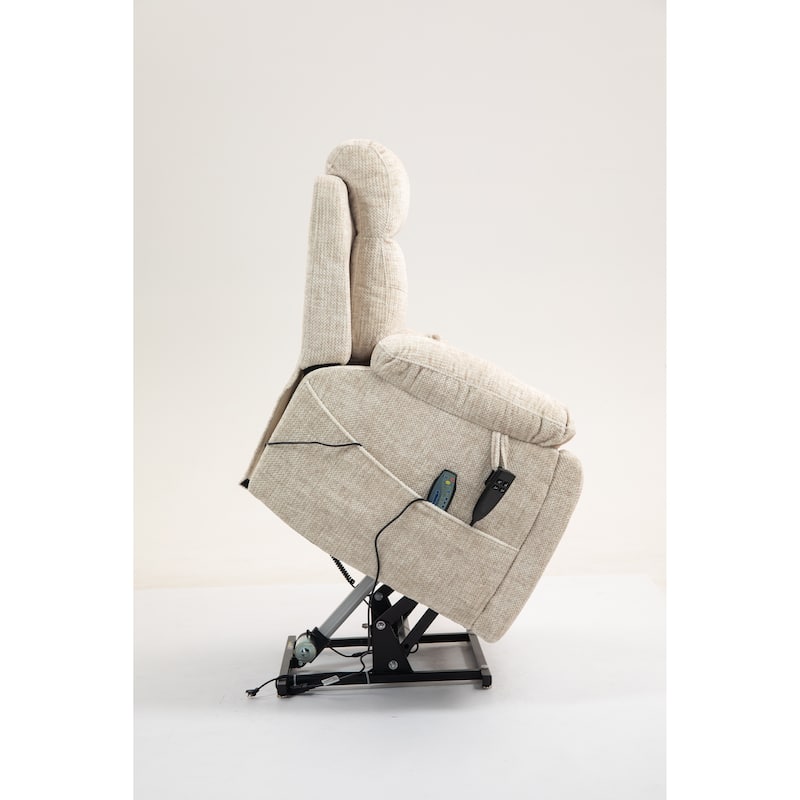 Velvet Oversized Power Lift Recliner Chair with Dual OKIN Motors, 180° Flat Lay, Massage, and 400 lbs Capacity