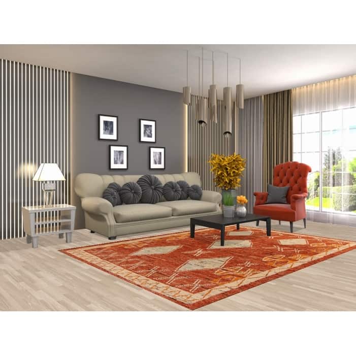 Orange Geometric Moroccan Oriental Rug Handmade Wool Carpet - 6'1" x 8'6"