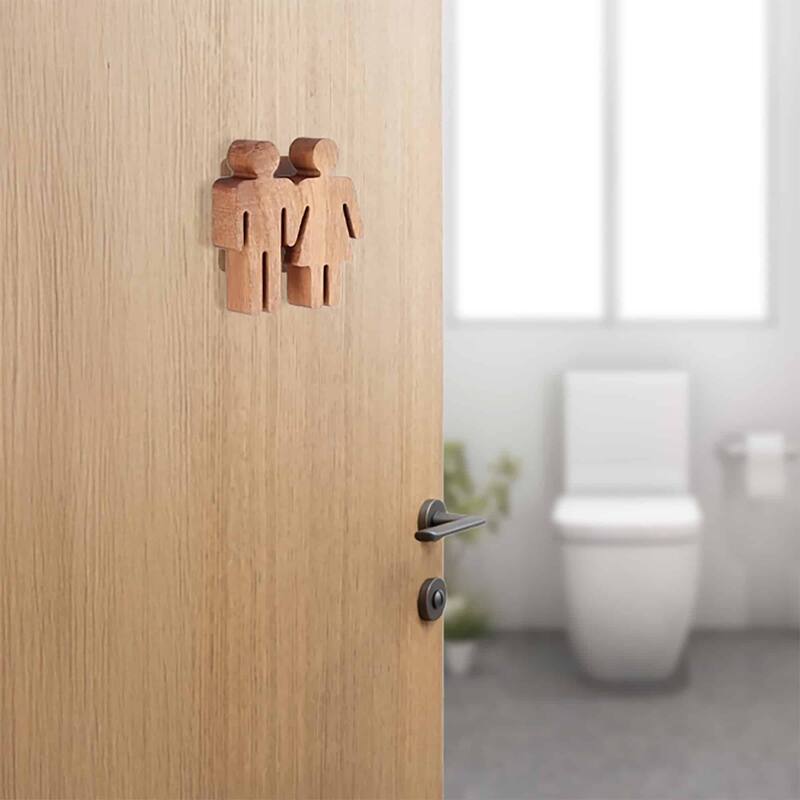 Wooden Restroom Door Sign - 4"L x 0.5"W x 4"H - Beige