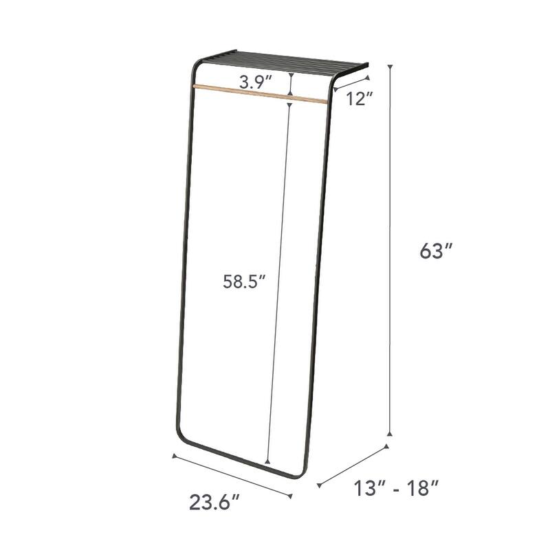Yamazaki Home Leaning Coat Rack with Shelf, Steel, Holds 22 lbs - L 18.11 x W 23.62 x H 62.99 inches