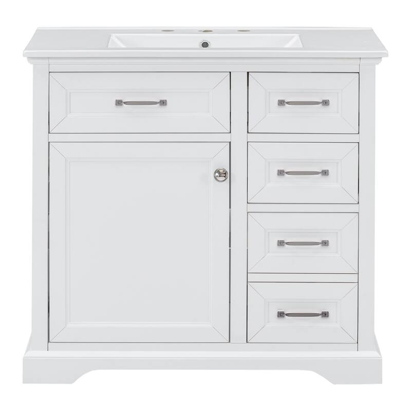 36" Bathroom Vanity Set with Ceramic Sink and 2 Tip-Out Drawers
