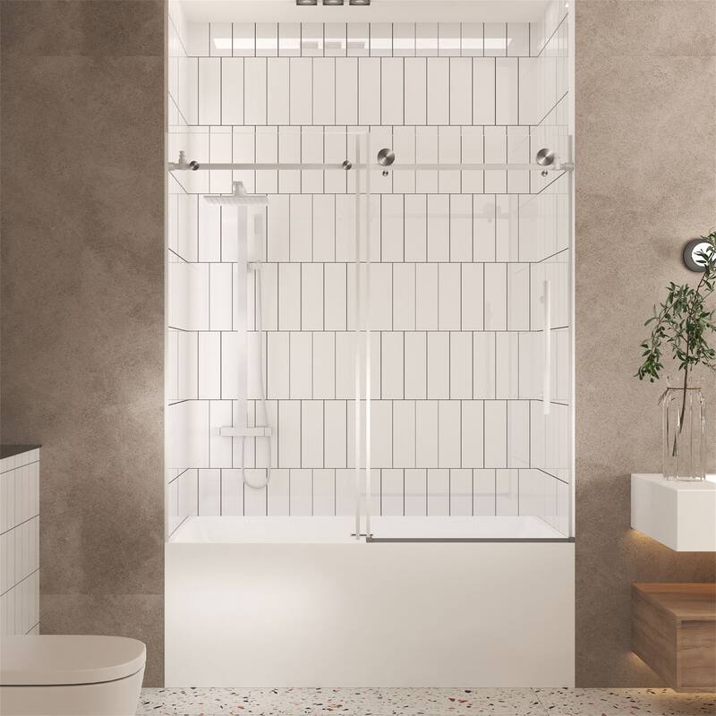 60"W x 60" H Frameless Shower Door with 1/4 "Tempered Glass,Handle - Brushed Nickel