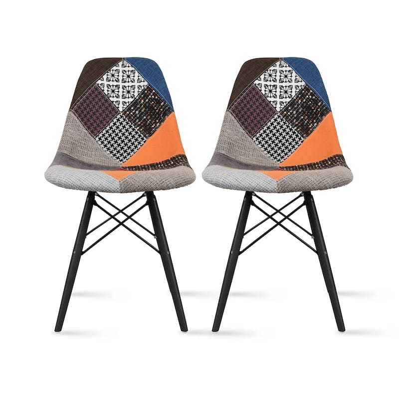 Set of 2 Plastic Chair Dark Black Wood Legs Dining Work Home Office - Sam