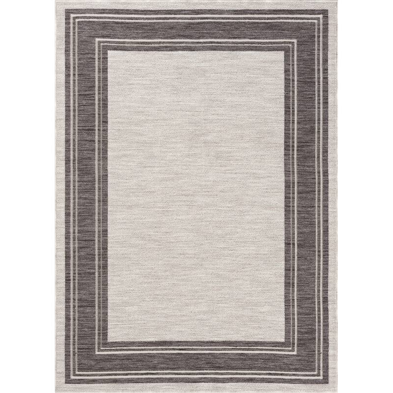 Sevita Ivory/Gray Bordered PET Yarn Indoor/Outdoor Area Rug - 7'10"x 8'10"