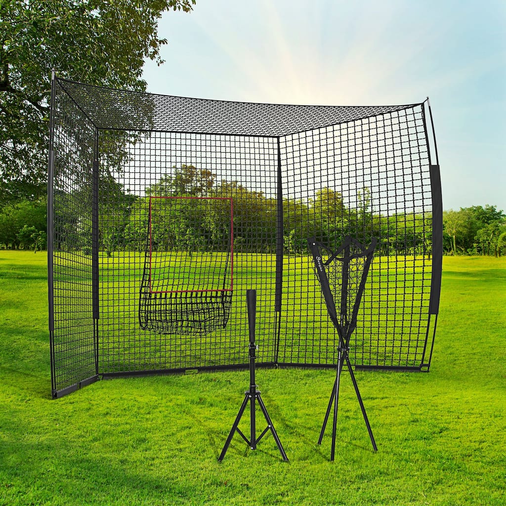 Soozier Baseball Net with Strike Zone, Tee, Caddy and Carry Bag for Pitching and Hitting, Portable Softball