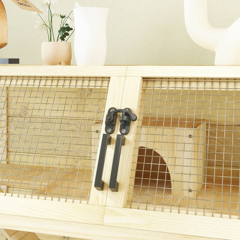Wooden Hamster Cage with Wheels, Storage Shelf and Accessories - 34.3" W x 16.9" D x 39.8" H