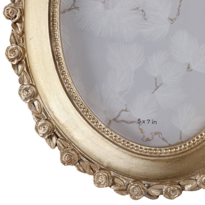 Polyresin Oval Photo Frame with Rosette Border - Gold