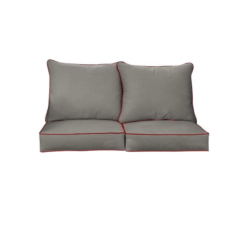 Sorra Home Sunbrella Outdoor Loveseat Pillow and Cushion Set - 23.5 in W x 23 in D x 5 in H - Canvas Jockey Grey Red