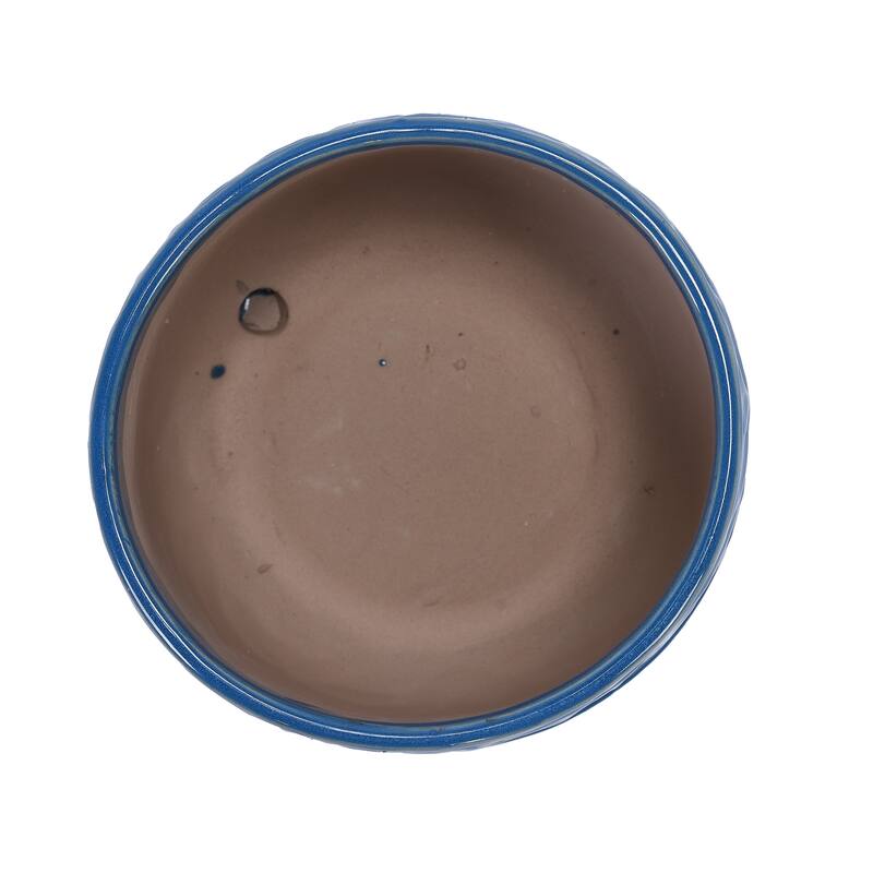 Set of 2 Handmade Modern Embossed Leaf Ceramic Planters with Saucers