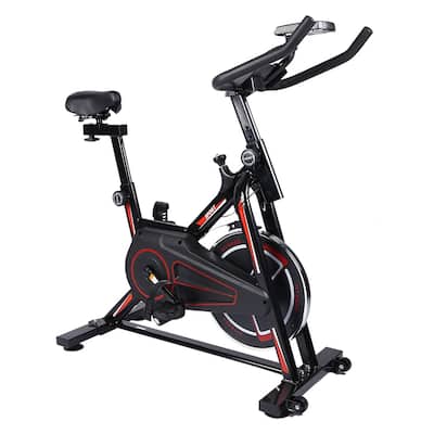 Indoor Exercise Cycling Bike with LCD Monitor, Phone Holder and Adjustable Seat Cushion and Handlebars