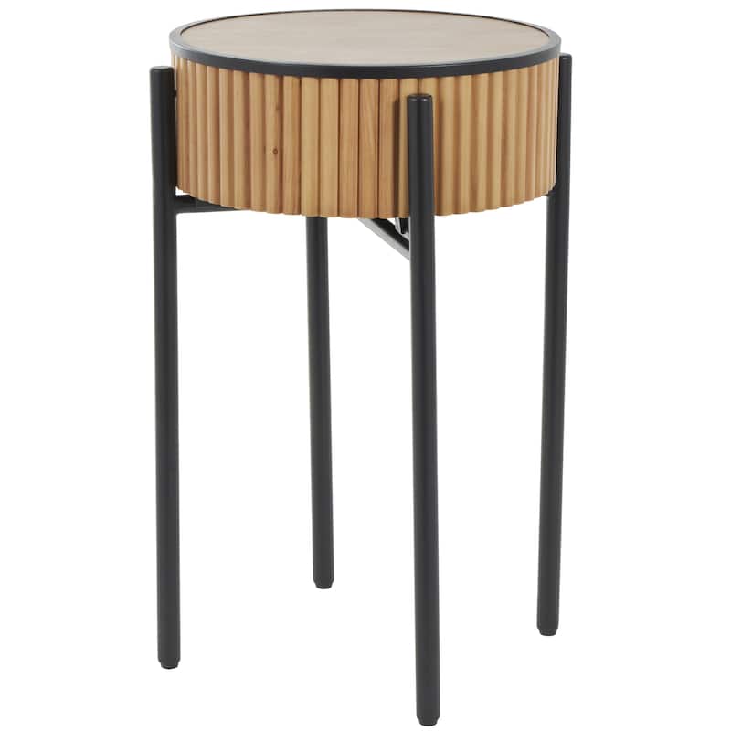 Wood Drum Handmade Slatted Accent Table with Black Metal Legs - Brown - Roche River Decor - Brown - 18"W,27"H
