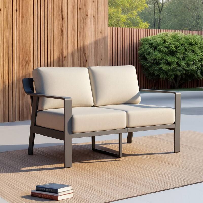 Spruce & Spring Outdoor Patio Furniture Set Aluminum Sofa Accent Chair - Loveseat - Light Gray