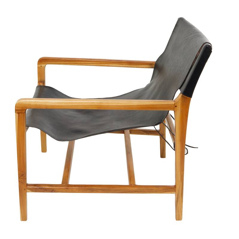 Teak Wood Living Room Accent Chair with Leather or Woven Cane Seat