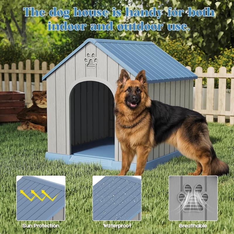 38Inch Cabin style Dog House for Large dogs, Resin Outdoor Dog Kennel Weatherproof