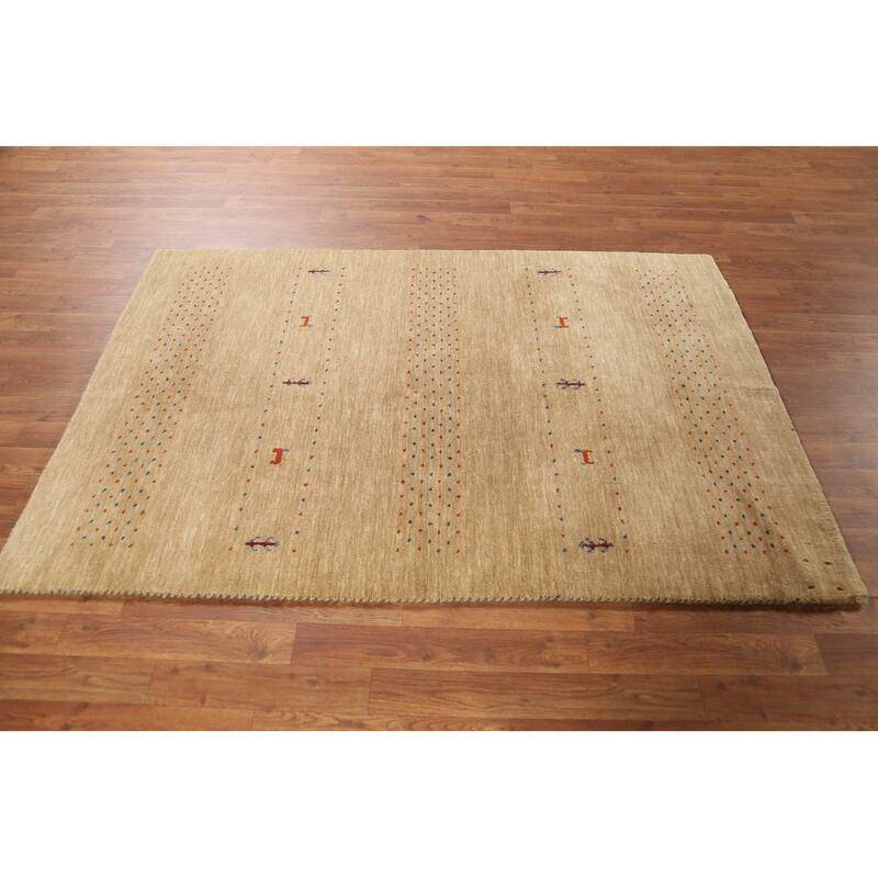Tribal Yellow Gabbeh Accent Rug Hand-Knotted Wool Carpet - 3'11"x 5'10"