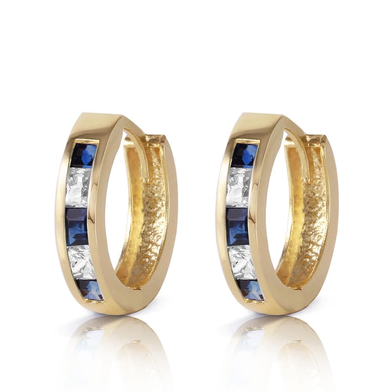 1.26 Carat 14K Solid Gold Hoop Earrings Natural Sapphire Rose Topaz