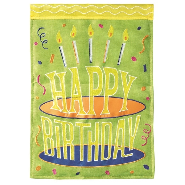 18" Green Happy Birthday Cake and Candles Garden Flag - N/A