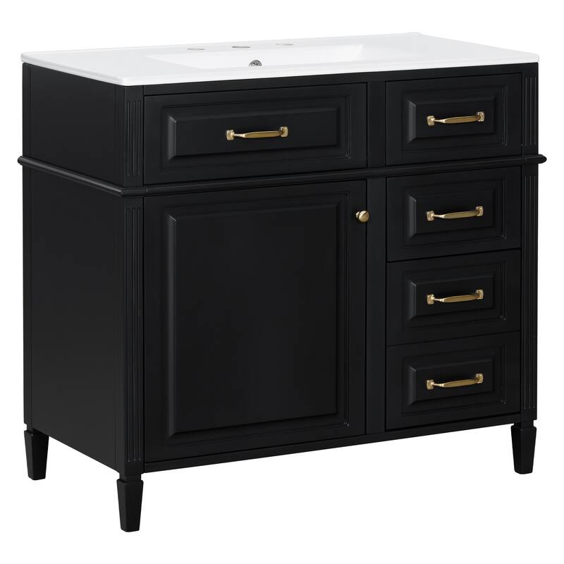 Freestanding 36 Inch Bathroom Vanity Cabinet with Ceramic Sink (Faucet Not Included)